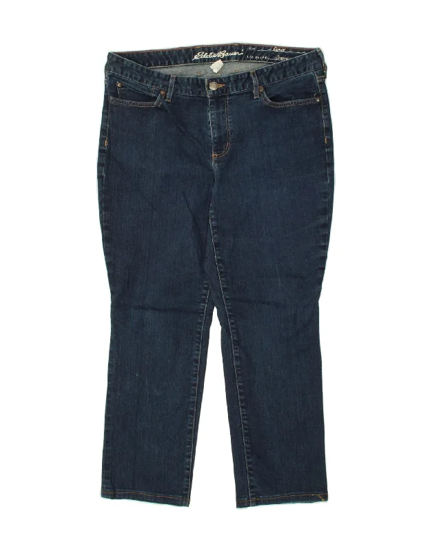 EDDIE BAUER Womens Curvy Curvy Straight Jeans US 14 XL W34 L28 Blue Cotton Fashionable Raw Edge Jeans