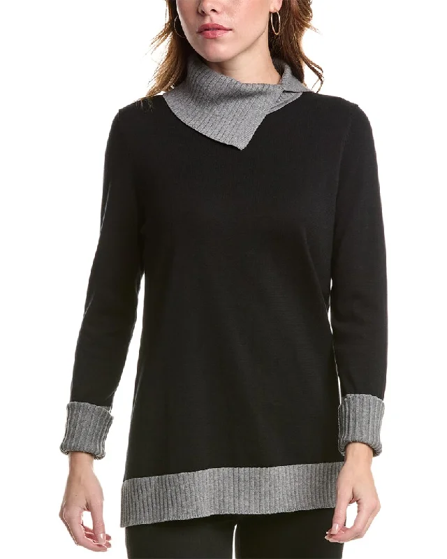 Edinburgh Knitwear Folded Neck Longline Sweater Elasticated Padded Insulated