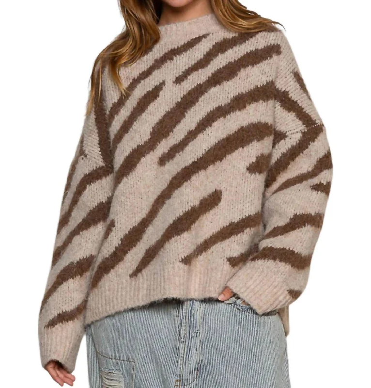 Faux Mohair Zebra Pattern Sweater In Beige Jersey Fabric Tulle Fabric Batik Fabric