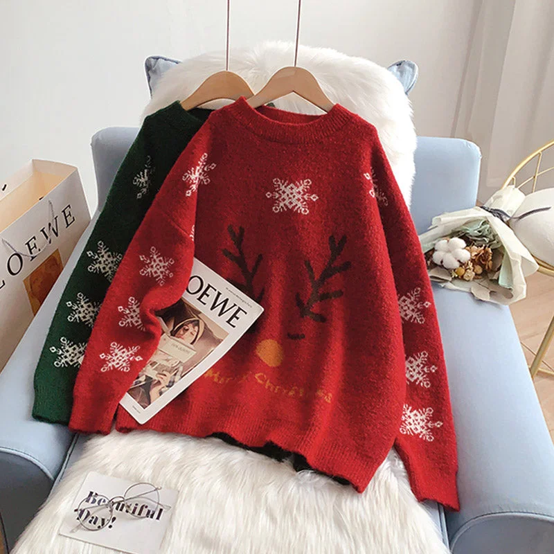 Festive Christmas clothes Ketong fawn sweater  5257 Ribbed Striped Patterned