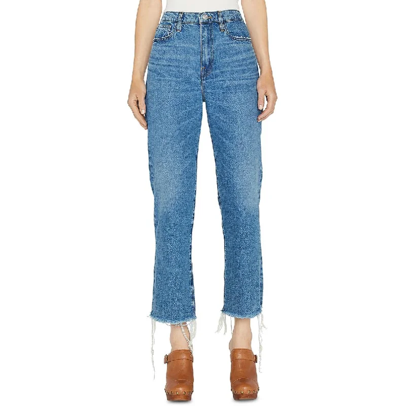 FRAME Womens Wide Leg Frayed Bottom Cropped Jeans Trendy Pleated Waist Jeans