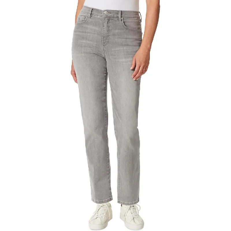 Gloria Vanderbilt Womens Petites High Rise Faded Straight Leg Jeans Trendy Plus Size Jeans