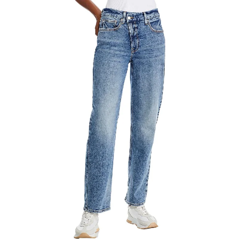 Good American Womens Denim Distressed Straight Leg Jeans Fashionable Button-Front Jeans