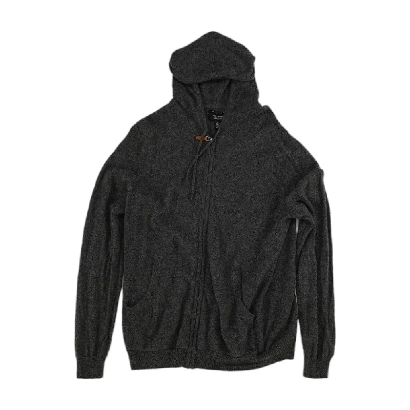 Gray Solid Full Zip Sweater Satin Blend Silk Blend Wool Blend