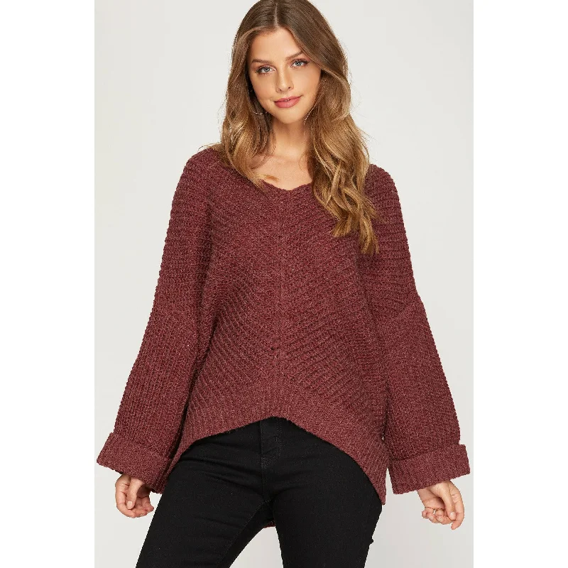Hi Low Sweater Toggled Drawstring Belted