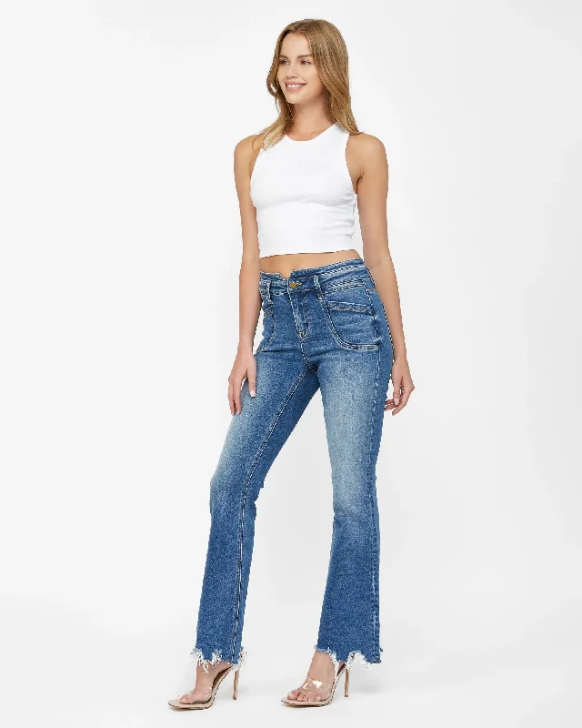 High Rise Flare Leg Jeans with Pocket Detail Comfortable Jogger Style Jeans