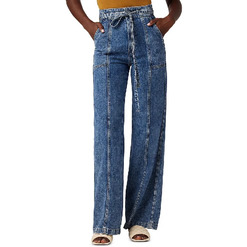 Hudson Womens Belted Denim Wide Leg Jeans Chic Vintage-Inspired Denim Jeans