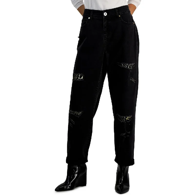 INC Womens High Rise Metallic Boyfriend Jeans Elegant High-Waisted Flared Jeans