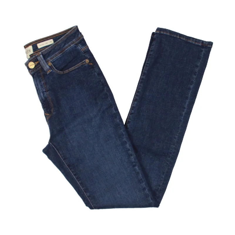 Jaen Womens Halle Denim Dark Wash Straight Leg Jeans Fashionable Frayed Hem Denim
