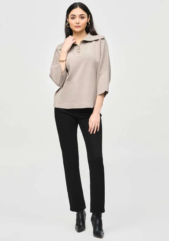 Joseph Ribkoff Oversized Zip Neck Jumper, Taupe Hooded Caped Shawl Collar