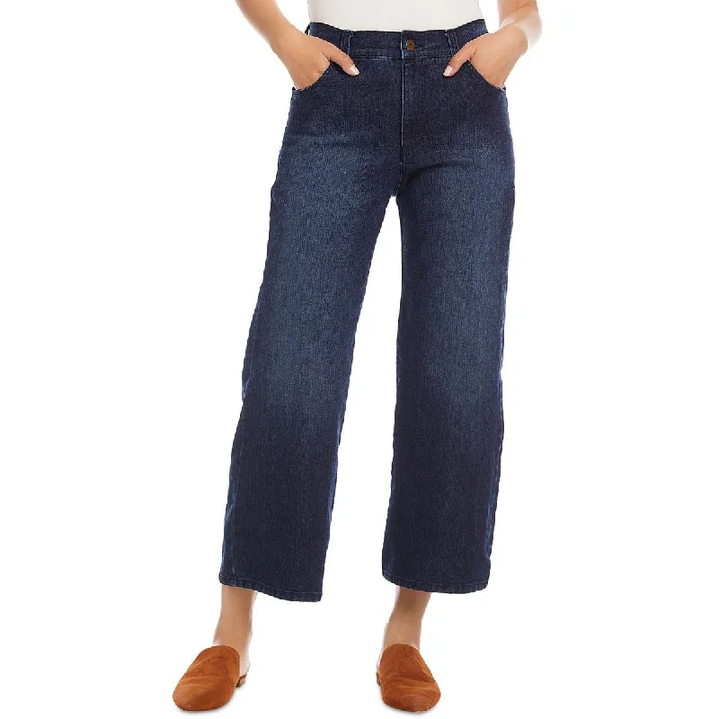 Karen Kane Womens High Rise Drop Wide Leg Jeans Fashionable Raw Edge Jeans