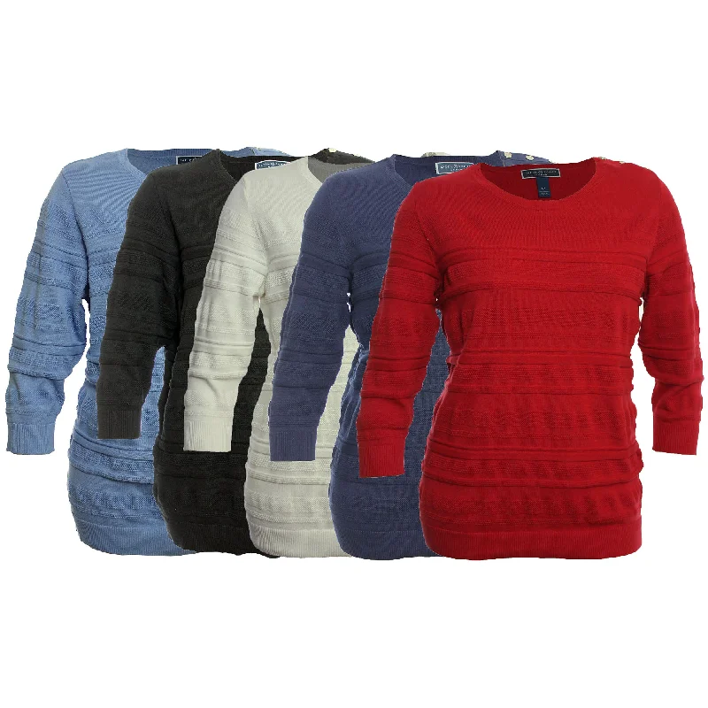Karen Scott 3/4 Sleeve Button Detail Jacquard Sweater Velvet Chenille Corduroy