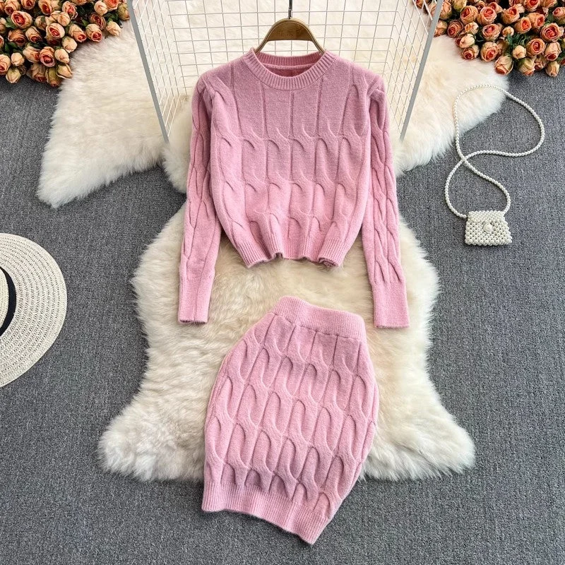 Knitted fashion suit for women round neck long-sleeved sweater two-piece set S4118 Tailored Straight A-Line Knitted fashion suit for women round neck long-sleeved sweater two-piece set S4118 Tailored Straight A-Line