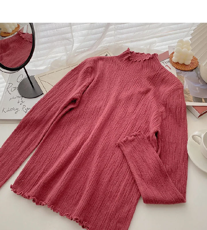 Korean stand collar long sleeve design slim fit bright silk sweater  6664 Jersey Fabric Tulle Fabric Batik Fabric