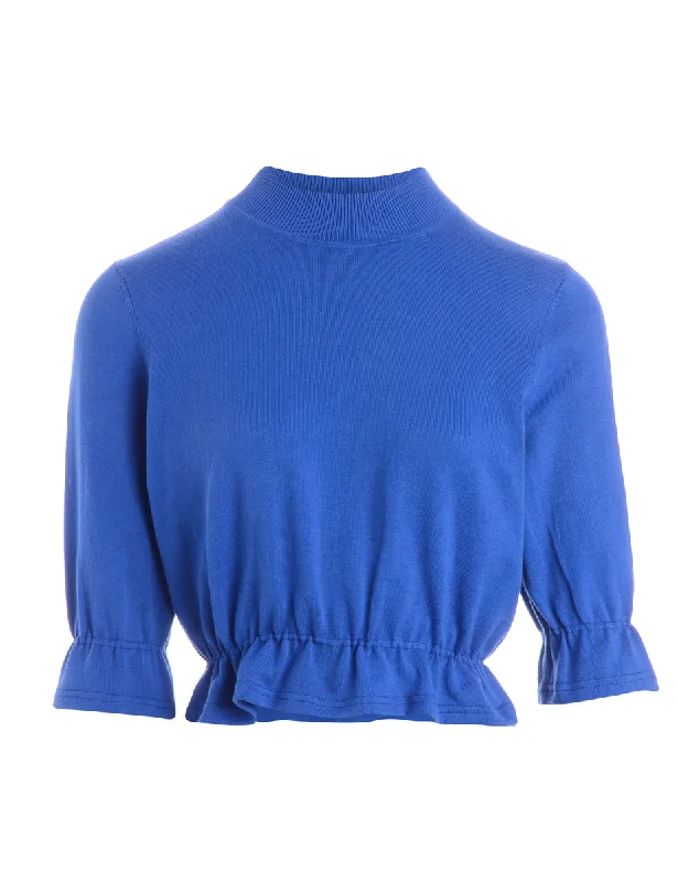 Label Blue Frill Jumper Silk Blend Satin Velvet