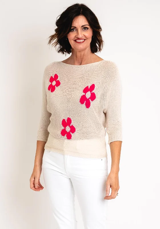 Serafina Collection One Size Daisy Print Jumper, Beige Bright Pastel Dark