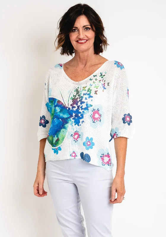 Serafina Collection One Size Butterfly Print Jumper, White Layered Multi-layer Single Layer