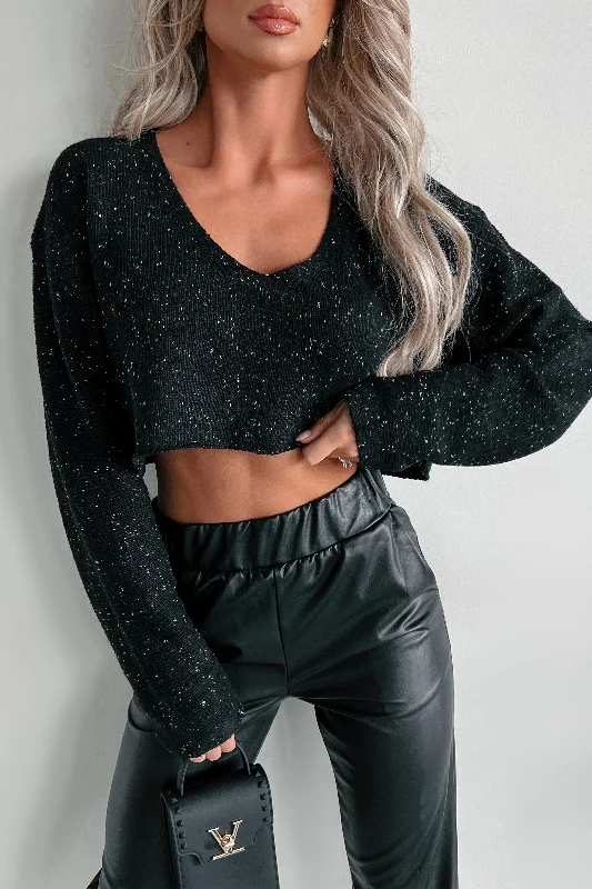 Last To Leave Speckle Knit Crop Sweater (Black) Hooded Sweater Collared Sweater Shawl Collar Last To Leave Speckle Knit Crop Sweater (Black) Hooded Sweater Collared Sweater Shawl Collar