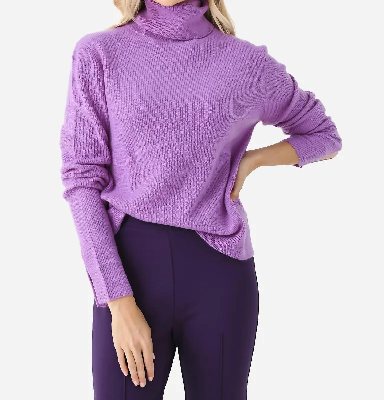 Leslie Split Sleeve Sweater In Violet Toggled Drawstring Belted