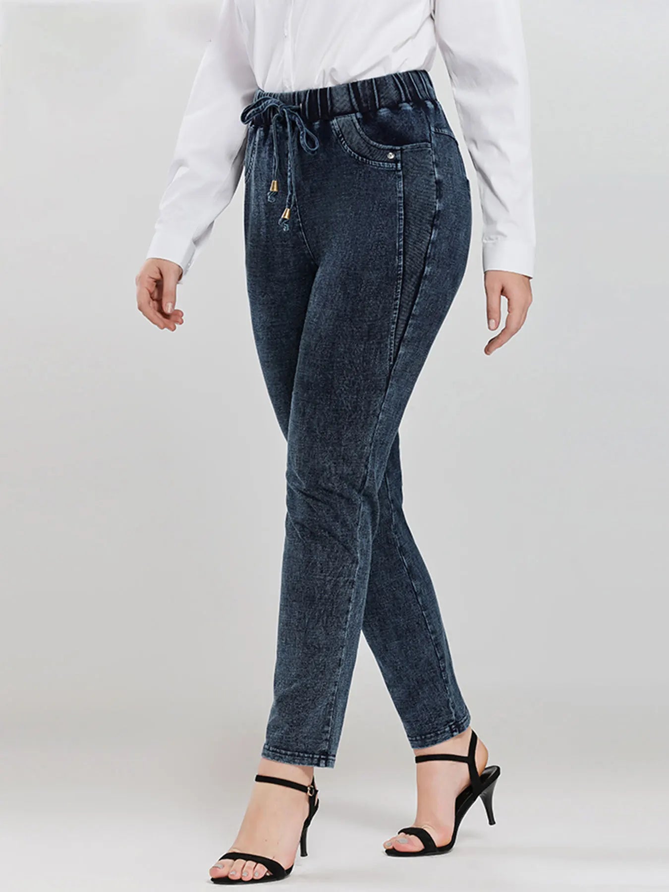 Women's Plus Size Jeans Autumn Chic Elegant Jeans For Chubby Women Casual Distressed Skinny Jeans