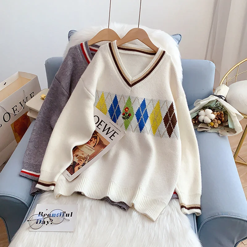 Ling Ge retro V-Neck Sweater sweater sweater top  5201 Denim Fabric Leather Fabric Suede Fabric