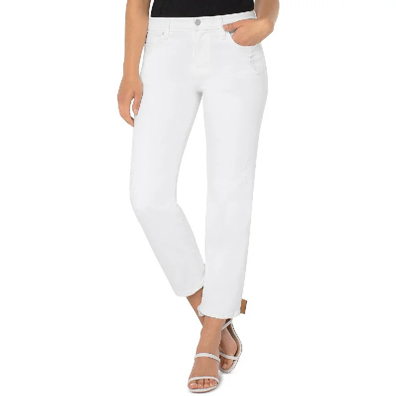 Liverpool Los Angeles Womens Crop Frayed Hem Straight Leg Jeans Casual Light Wash Jeans