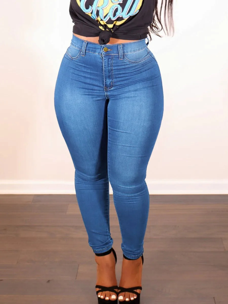 LW Basic Plus Size High Waist Stretchy Skinny Jeans Female Street Zipper for Women Fashionable Relaxed Fit Denim