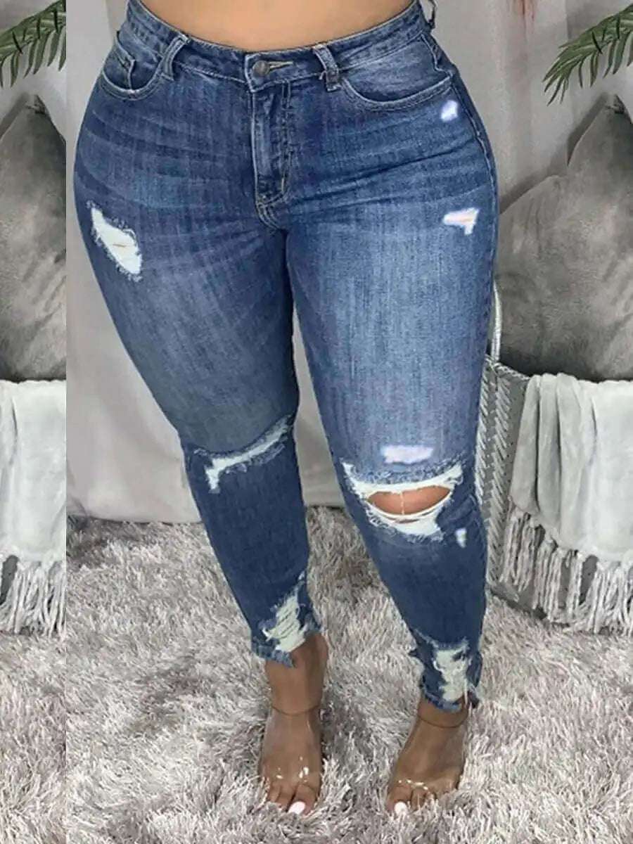 LW Plus Size High-waisted Ripped Jeans Zipper Fly L-5XL Street Solid Color Women Fashion Pants Fashionable Cropped Denim Jeans LW Plus Size High-waisted Ripped Jeans Zipper Fly L-5XL Street Solid Color Women Fashion Pants Fashionable Cropped Denim Jeans