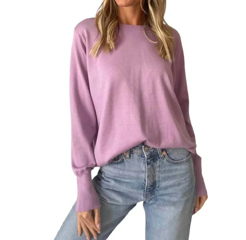 Mae Crewneck Sweater In Lavender Ribbed Striped Patterned