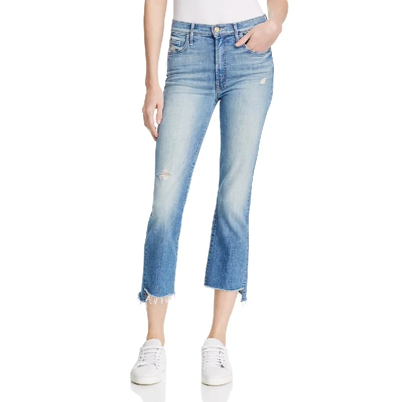Mother Womens Denim Frayed Hem Cropped Jeans Classic Button Fly Jeans