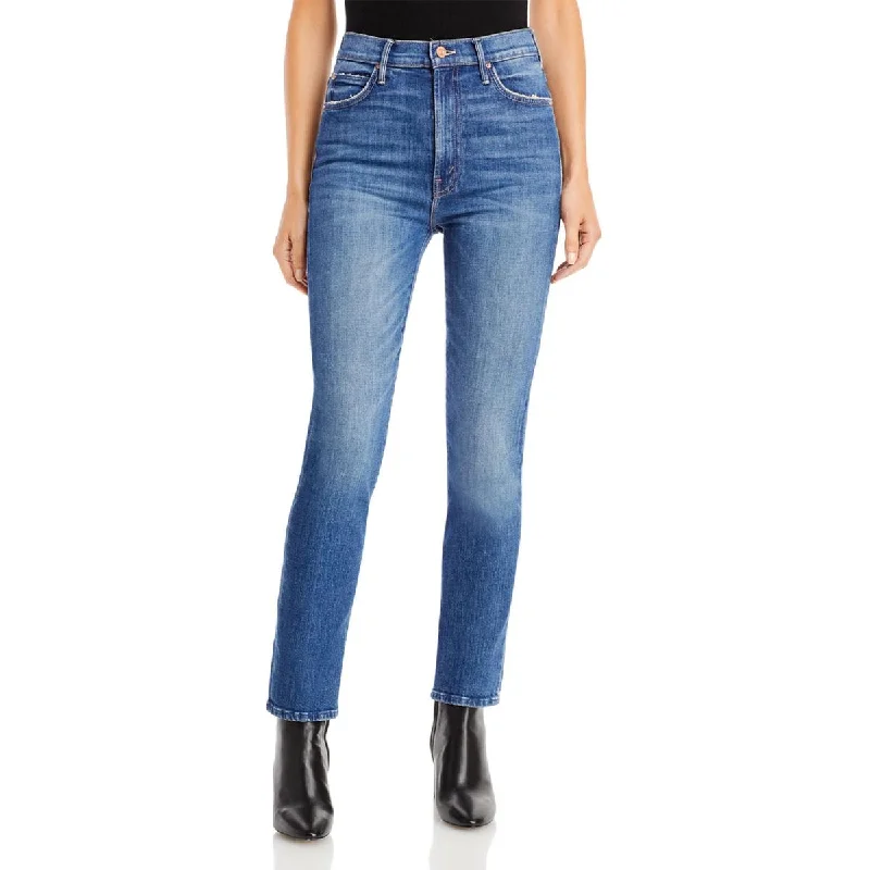 Mother Womens The Swooner Rascal Mid-Rise Distressed Ankle Jeans Fashionable Straight Fit Denim