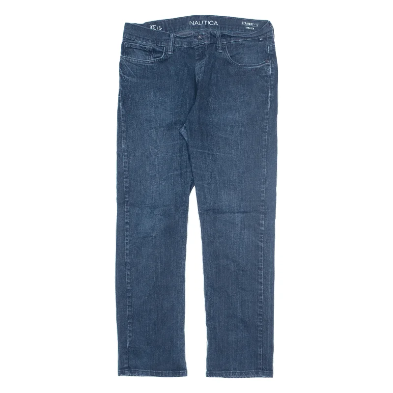 NAUTICA Jeans Blue Denim Slim Straight Stone Wash Womens W33 L30 Cozy Relaxed Fit Jeans