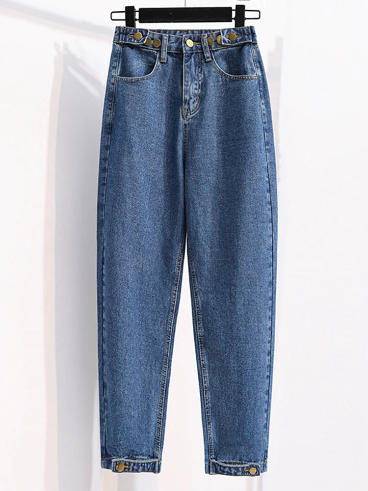 Plus Size Jeans For Women High Waist Buttons Up Korean Fashion Large Size Trendy Colored Denim Jeans
