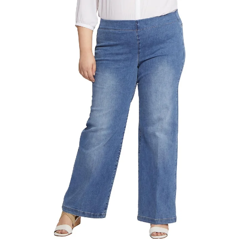 NYDJ Womens Plus Denim Faded Wide Leg Jeans Comfortable Flare Leg Jeans