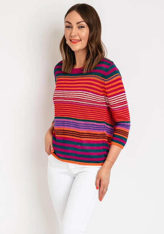 Oui Striped Liene Knit Jumper, Pink Multi Notch Collar Peter Pan Collar Cowl Neck