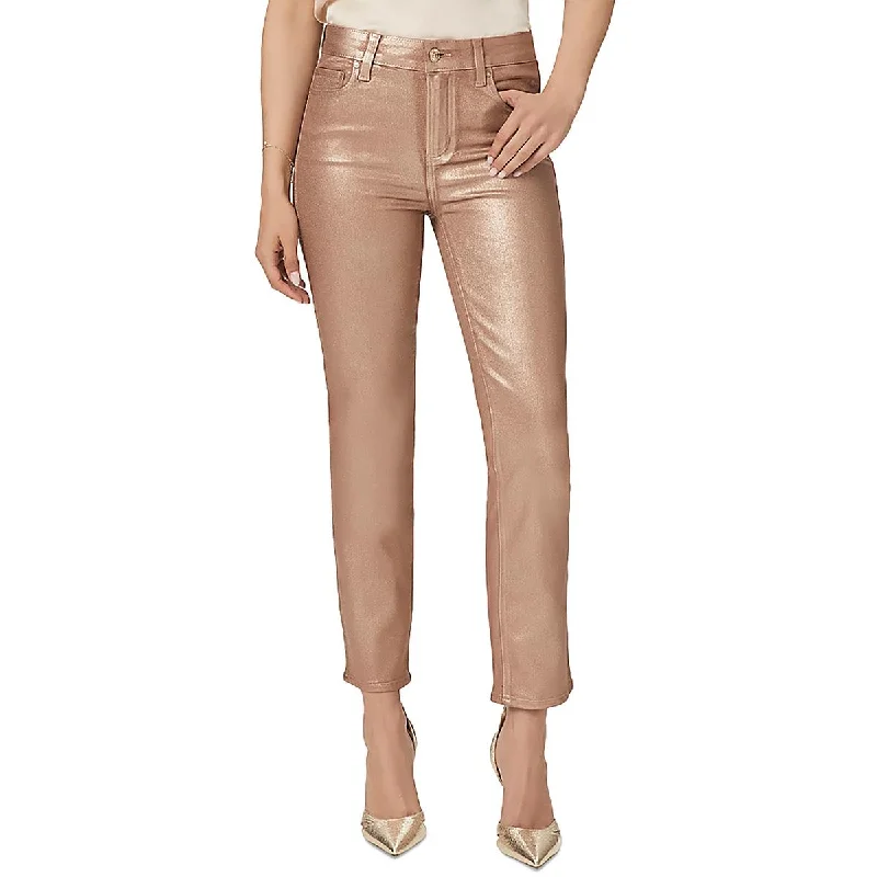 Paige Womens Cindy Shimmer Coated Ankle Jeans Stylish Stone-Wash Denim Jeans