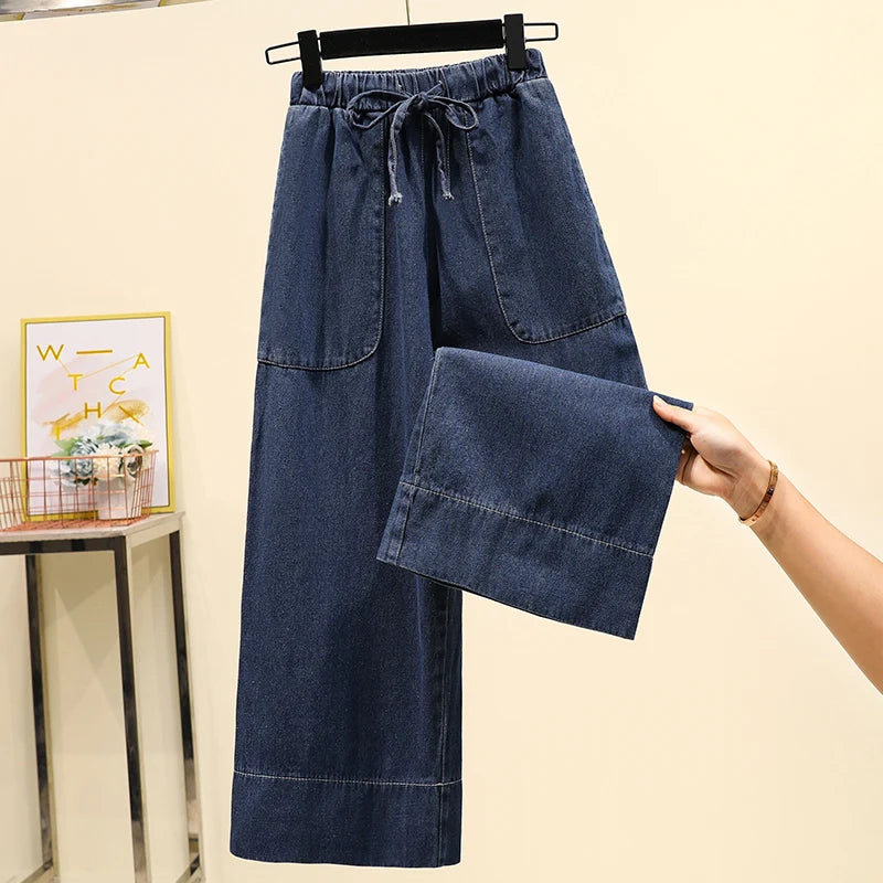Plus Size 3XL 4XL 5XL Denim Pants For Women High Waist Fashion Loose Wide Leg Jean Casual Bootcut Ripped Jeans