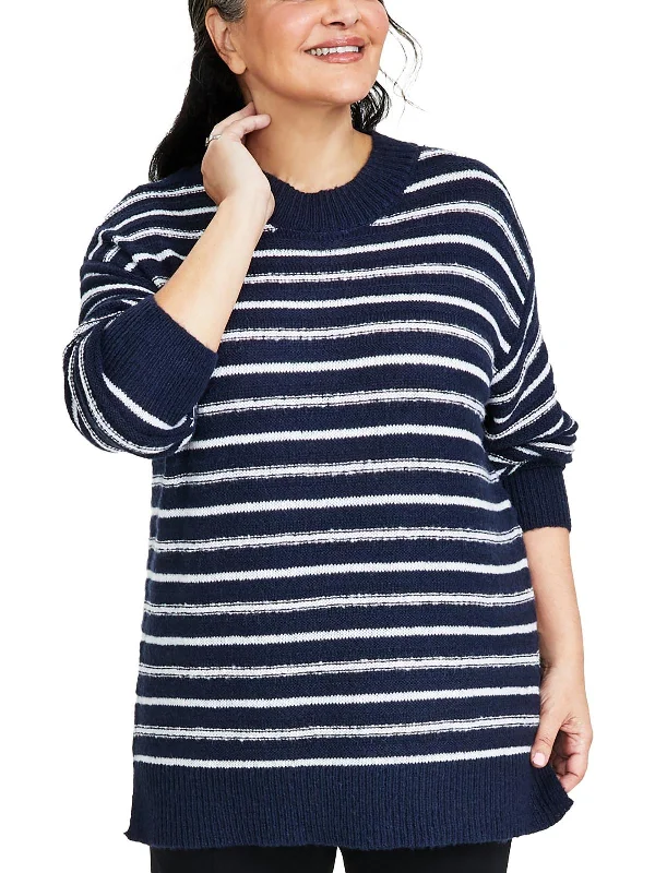 Plus Womens Knit Striped Pullover Sweater Elegant Classic Vintage