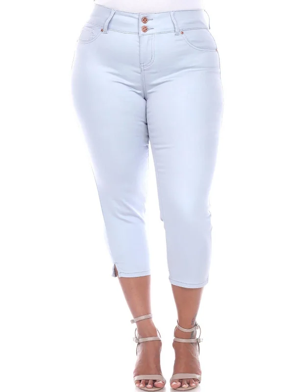 Plus Womens Stretch Denim Capri Jeans Chic Faded Blue Jeans