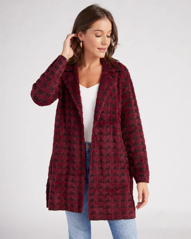 Houndstooth Plush Sweater Coatigan Chenille Brocade Lace