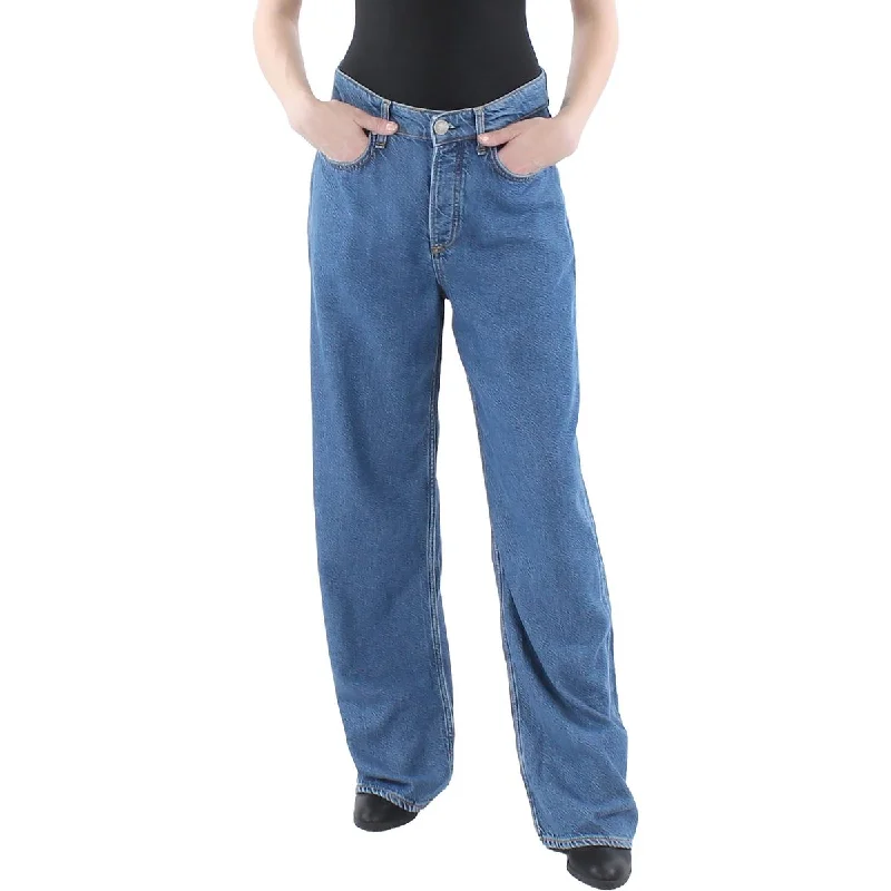 Rag & Bone Womens Logan High Rise Medium Wash Wide Leg Jeans Trendy Button-Up High-Waist Jeans
