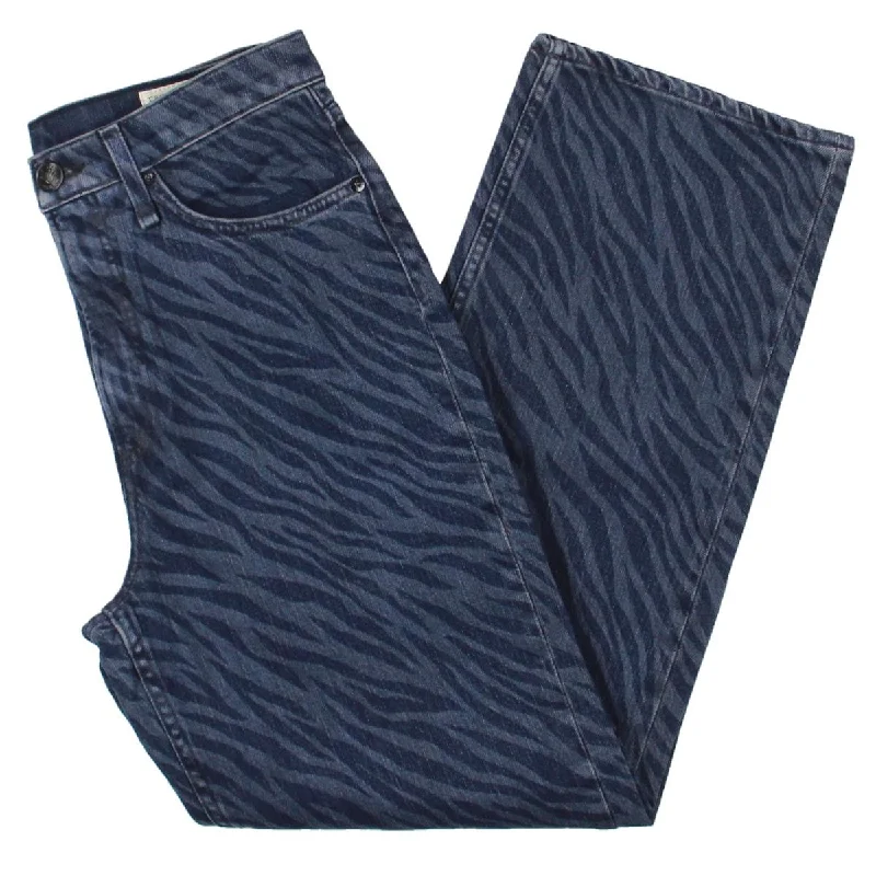 Rag & Bone Womens Ruth High Rise Zebra Print Straight Leg Jeans Comfortable Flare Leg Jeans