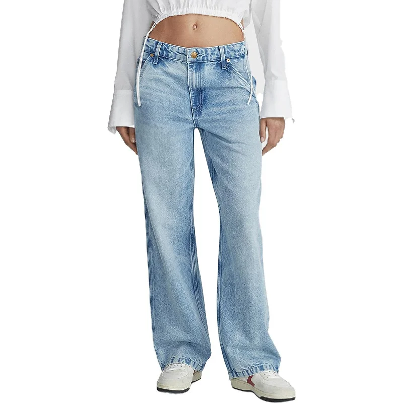 Rag & Bone Womens Sid Distressed Denim Wide Leg Jeans Chic Rolled Cuff Denim Jeans
