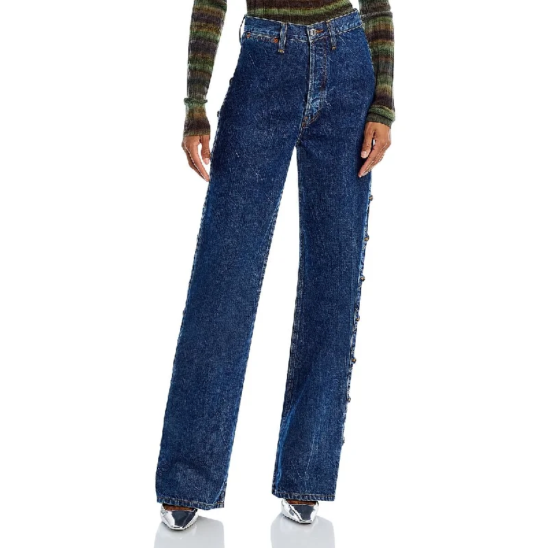 RE/DONE Womens Western High Rise Dark Wash Straight Leg Jeans Stylish Cargo Style Jeans