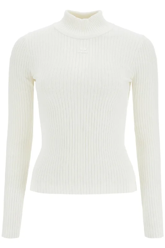 Re-edition Ribbed Funnel-neck Sweater Spandex Rayon Corduroy