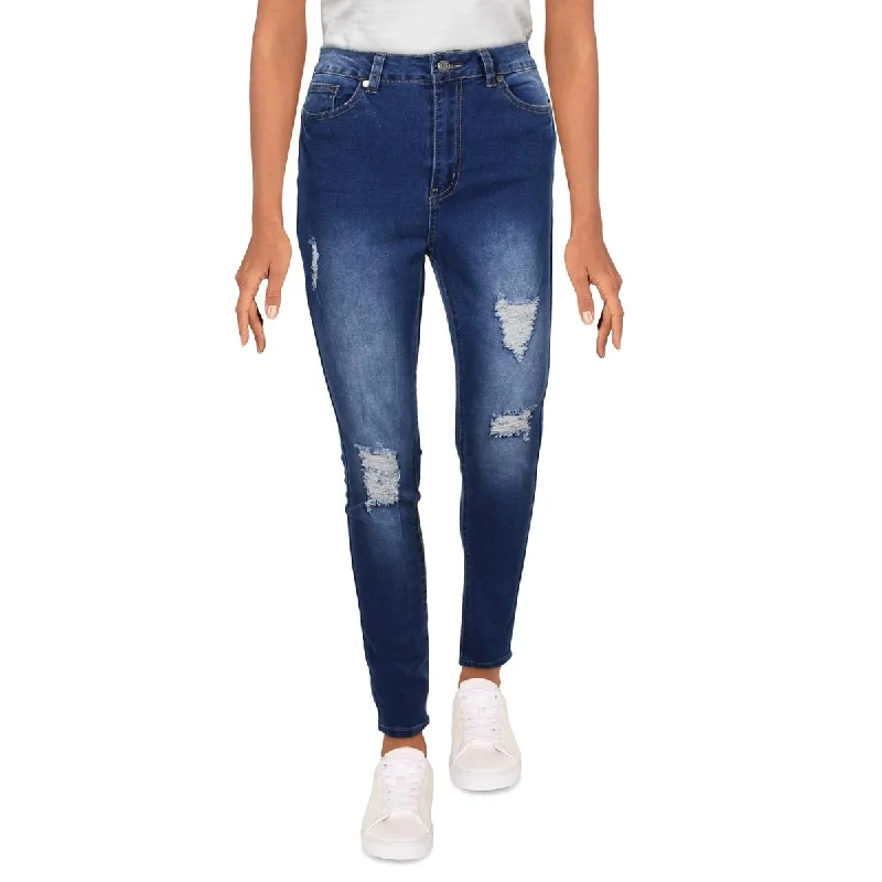 Reason Womens Avas High Rise Destroyed Skinny Jeans Trendy Vintage Denim Jeans