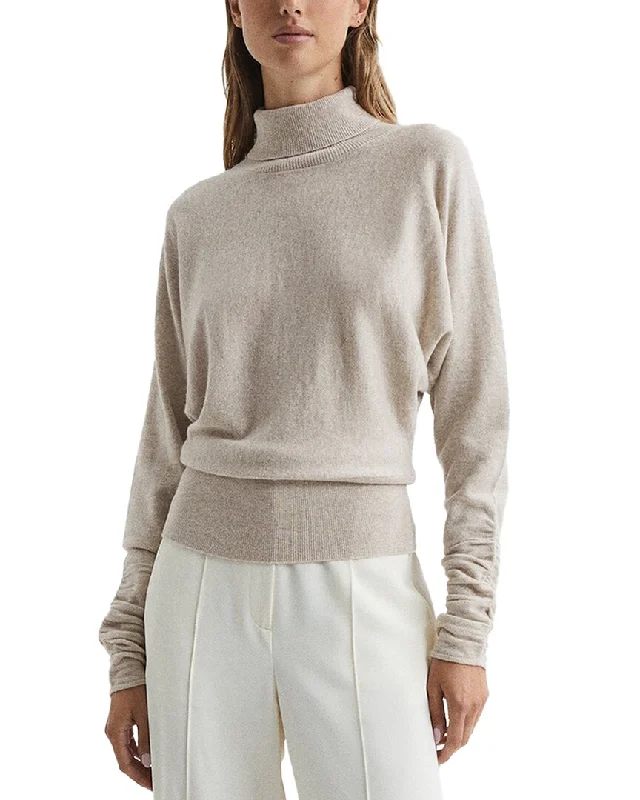 Reiss Frankie Wool & Cashmere-Blend-Blend Roll Neck Jumper Mesh Sweater Canvas Denim