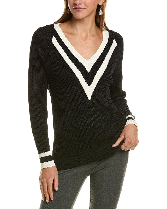 Reiss Matilda Ribbed V-Neck Sweater Houndstooth Herringbone Solid