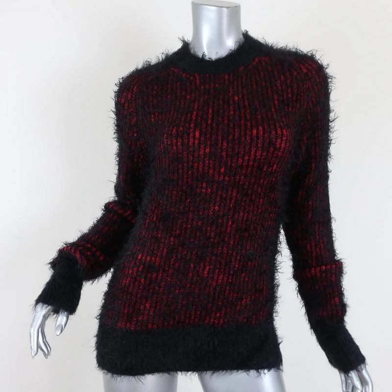 Saint Laurent Grunge Sweater Black/Red Fuzzy Knit Size Small Crewneck Pullover Mesh Fabric Canvas Fabric Denim Fabric Saint Laurent Grunge Sweater Black/Red Fuzzy Knit Size Small Crewneck Pullover Mesh Fabric Canvas Fabric Denim Fabric