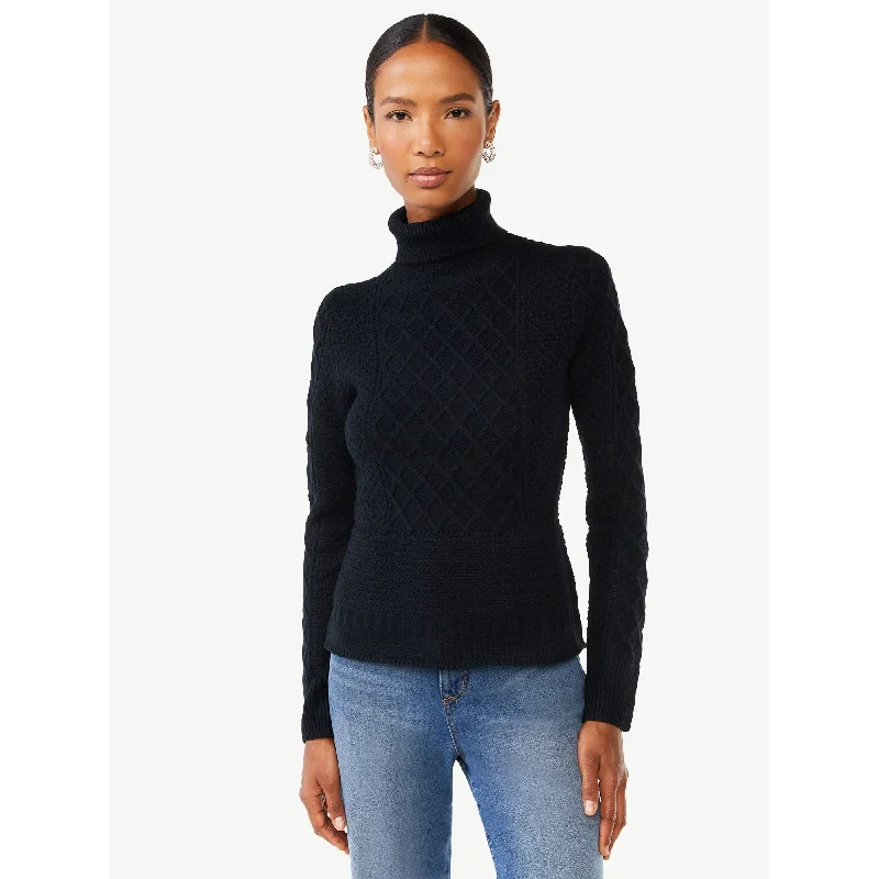 Scoop 2112174 Women's Cable Knit Pullover Sweater with Long Sleeves, Black, Sizes: XS Solid Print Embellished Scoop 2112174 Women's Cable Knit Pullover Sweater with Long Sleeves, Black, Sizes: XS Solid Print Embellished